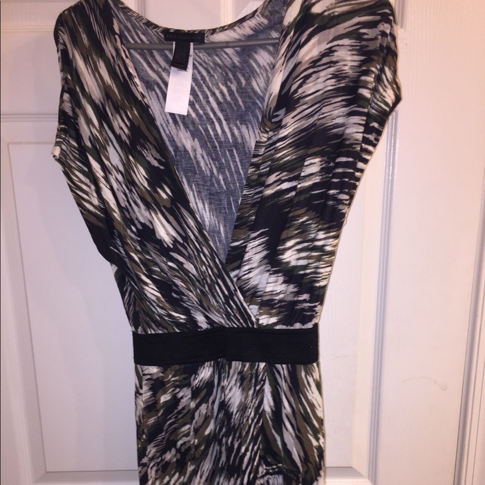 Mango Collection Black, White, and Green  Dress